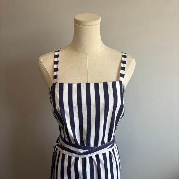 J. Crew Thomas Mason Women's Striped Apron Dress Navy & White SZ 14 - Picture 3 of 11